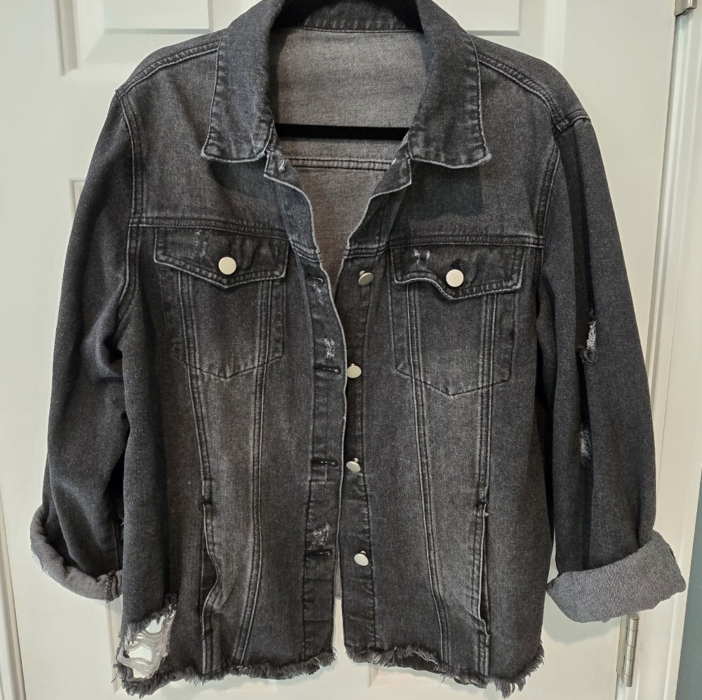 Women's Distressed Black Denim Jacket